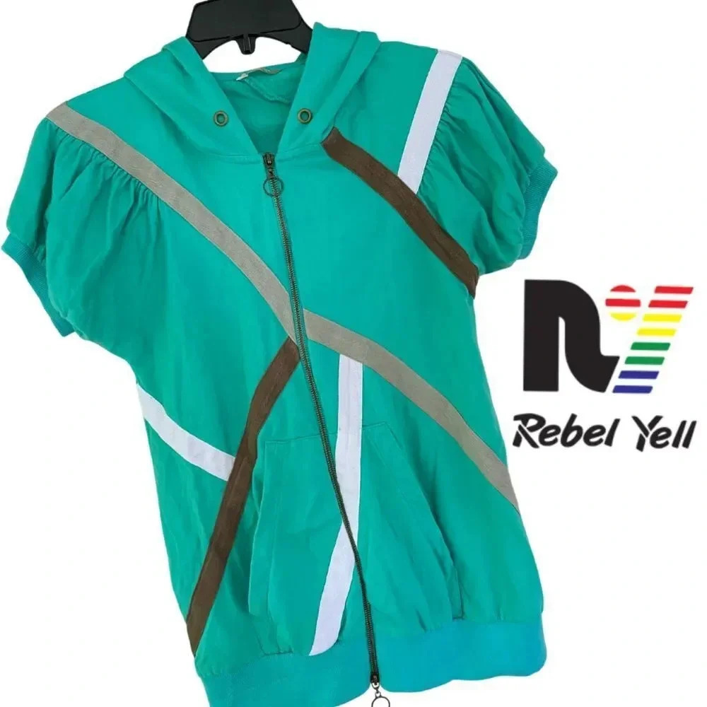 Rebel Yell, Short Sleeve Zip Hooded Jacket,‎ Green, Teal, Turquoise